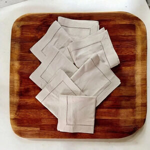 SET OF 7 Fieldcrest Luxury Linen Blend Tan Dinner Napkins 19”x19” Holiday
